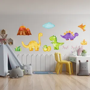 Custom Cute Dinosaur Theme Semi-Transparent Removable Printing Decal PVC Waterproof Home Decoration Wall Sticker For Kids Room
