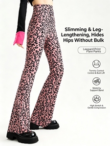 Leggings a Vita Alta con Stampa Leopardata, Effetto Push-Up, Elasticizzati, a Zampa d'Elefante, Pantaloni da Yoga e Allenamento per Donne - Product Image 5