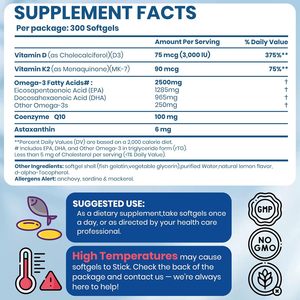 Gélules d'huile de poisson Oméga 3 2500mg, 1285mg EPA DHA, Vitamine D3 K2 <span class=keywords><strong>Q10</strong></span>, Astaxanthine – Soutien Naturel pour la Santé Cardiaque, Cérébrale et Immunitaire des Adultes - Product Image 3