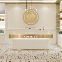 Bureau de réception moderne minimaliste en bois massif avec logo personnalisé pour salon de beauté, spa, institut de manucure, hôtel, hôpital et supermarché