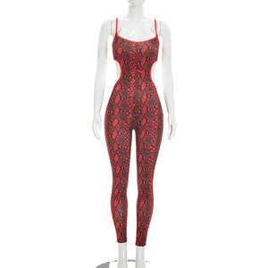 Viviblook D26JP153 Mono de mujer sexy de verano sin mangas con estampado de serpiente, tirantes, espalda descubierta y lazo, mono casual - Product Image 2