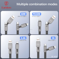 Cable de Datos Earldom 4 en 1 Kirsite+Cobre Puro USB a 8 Pines USB-C a 8 Pines, Carga Rápida para iPhone 13, 17, 15, 16 Pro Max
