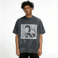Camiseta de Manga Corta para Hombre, Estilo Vintage, Lavado Ácido, con Estampado Gráfico Cuadrado, Personalizada al por Mayor