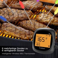 Termometer Daging Digital Nirkabel Private Label OEM/ODM dengan 6 Probe Magnet, Layar LED, dan Tahan Air IP65 dari Baja Tahan Karat