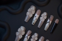 Uñas Postizas de ABS Talladas a Mano, Estilo Europeo Americano, Diseño de Mariposa, Estilo Ataúd, para Dedos