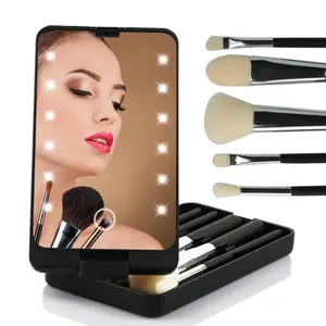 Oem Professional 2022 Top Selling Bronzer Printed Make Up Brush Organiser Kabuki Cosmetic Brush With Mirror Case Bag For Makeup