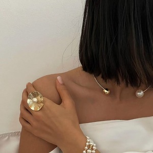 Pearl <b>Ring</b> Stainless Steel 18K Gold Plated Geometric Shape Bezel Setting Women's Everyday Wear - Product Image 1