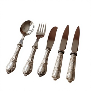 Ensemble de couverts en acier inoxydable poli miroir vintage avec des poignées florales élégantes, ensemble de couverts de luxe pour la maison, l'hôtel et les mariages - Product Image 1