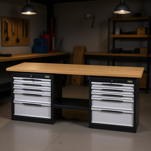 FG 132 FD2 <b>Workbench</b> With Wooden Top And <b>Metal</b> Drawers For Workshop Use - Product Image 3