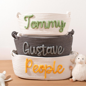 Cestas de Almacenamiento de Cuerda de Algodón Reutilizables Ecológicas Personalizadas con Nombre para Bebés Recién Nacidos, Niños y Niñas, Cesta de Regalo para Bebés - Product Image 3