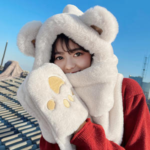 Açık kış sıcak kalınlaşmak bere eşarp sevimli tavşan bulanık kabarık şapka kadın çocuk kürk şapka eşarp eldiven Set uzun kapüşonlu eşarp - Product Image 5