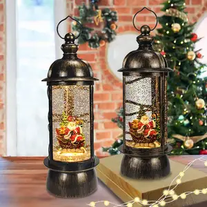 Lentera LED Glitter Air Natal, Ornamen Dekorasi Natal Spinner Menyala, Persediaan Pesta Acara Natal