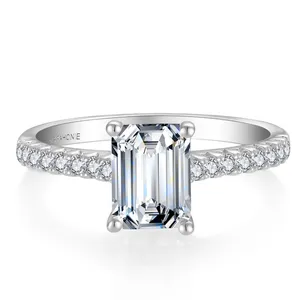 Yilun Classic 925 Sterling Zilver Smaragd Gesneden Ringen Cz Diamant Baguette Geplatineerde Bruiloft Verloving Fijne Sieraden Ring