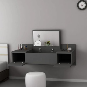 Table de maquillage moderne en panneaux de particules gris foncé avec miroir mural cannelé, MOQ 100 - Product Image 2