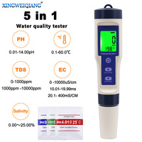 Testeur de qualité de l'eau numérique 5 en 1, type stylo, écran LCD portable, batterie au lithium, température, ORP, H2, pour aquariums