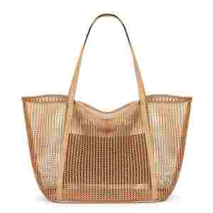 BESTELLA Polyester Mesh Tote <b>Bag</b> With Zipper Front Pocket Accept Custom logo Large Capacity Handbag Casual Beach <b>Bags</b> for Women - Product Image 3