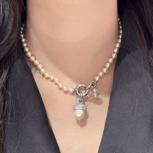 Nuevo Collar de Moda Deportivo con Cuentas Grandes de Aleación de Zirconia, Perla de Saturno y Nuez, Serie Hazelnut, Joyería de Alta Calidad para Mujer - Product Image 1