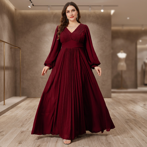 Robe longue de soirée/bal en mousseline non tissée, coupe empire, col en V, style A, antistatique, infroissable, respirante, à volants, pour femme - Product Image 3