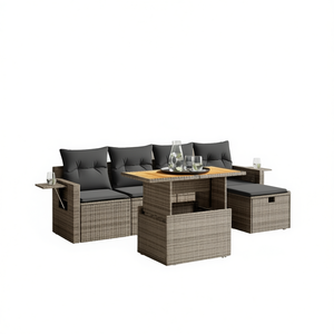 Ensemble de canapés de jardin en rotin gris 4 places avec rangement, mobilier d'extérieur au design contemporain - Product Image 1