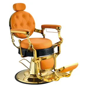 क्लासिक पोर्टेबल हेयर सैलून हेयरड्रेसिंग कुर्सी पेशेवर लक्जरी गोल्डन विंटेज नाई की कुर्सी हाई-एंड लिफ्ट शेविंग कुर्सी