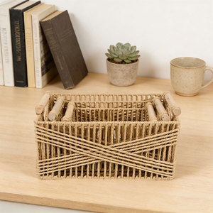 Handmade Woven Paper Rope <b>Storage</b> <b>Basket</b> Rectangle Standing Type Office Organizer For Living Room Bedroom Desktop Cosmetic - Product Image 2