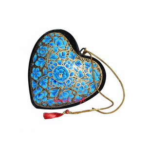 Décorations d'arbre de noël en papier noir bleu, cœur mache peint à la main - Product Image 1