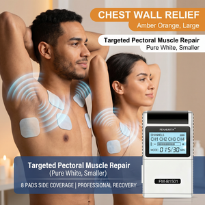 Mini stimulateur <span class=keywords><strong>de</strong></span> physiothérapie TENS pour soulager les tensions musculaires thoraciques et la douleur, 8 électrodes, 4 canaux - Product Image 1