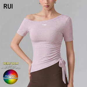 RUIQUWIN OEM al por mayor, top de yoga ajustado de manga corta suave para mujer, de secado rápido, transpirable, camiseta deportiva para fitness al aire libre - Product Image 1