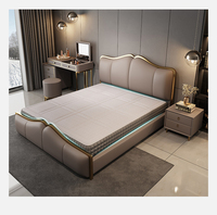 Set furnitur kamar tidur kulit dobel, tempat tidur ukuran king Hotel lembut bingkai tempat tidur king klasik desain terbaru