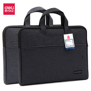 Deli Portable Briefcase 5590 Zippered <b>Computer</b> <b>Bag</b> Business Office Use Gray Linen Cotton Material - Product Image 2