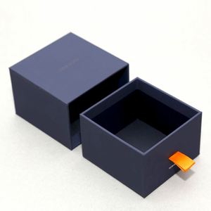Luxury <b>Black</b> Textured Paper Cufflink <b>Gift</b> Drawer <b>Box</b> with Foam Insert, Ribbon, and Lid - Product Image 1