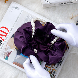 New Style Cute Pearl Satin Handbag <b>Small</b> Tote Cheongsam Evening Gown Bucket <b>Bag</b> With Polyester Magnetic Closure Tanjing - Product Image 2