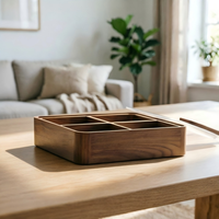 Boîte de rangement multifonctionnelle en bois de noyer noir pour fruits secs, plateau carré à compartiments, boîte couverte pour graines de tournesol et collations
