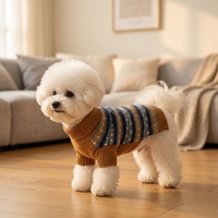 Pull chaud et épais pour chien, en tricot doux et duveteux, col montant, rayé, pour caniche, chihuahua, vêtements pour animaux de compagnie, cadeau de Noël pour chat
