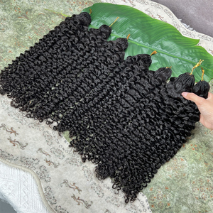 Extensions <span class=keywords><strong>de</strong></span> <span class=keywords><strong>cheveux</strong></span> humains 100% naturels bruts, pré-séparées, sans nœuds, pour tressage, avec ondulations profondes, effet plume et ligne plume, type Water Wave - Product Image 4