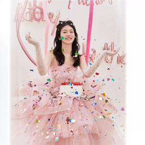 Pink Strapless Empire Waist Tulle Gown For Birthday Party Coming Of Age Ceremony Evening Dress - Product Image 2