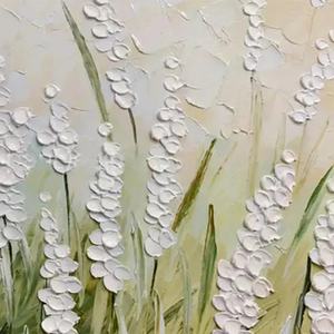 Peinture florale texturée minimaliste, art mural vert et blanc, peinture acrylique abstraite peinte à la main sur toile, pour maisons modernes et espaces hôteliers - Product Image 6