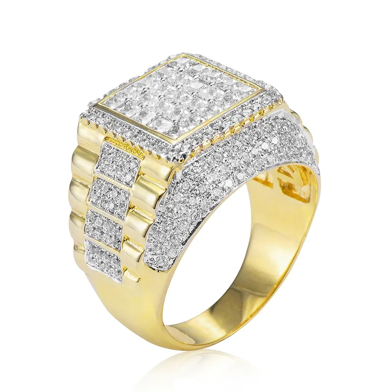 Jasen Hip hop iced out Jewelry cubic zirconia gold plated sterling silver baguette men ring for men