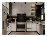 Armoires de cuisine modulaires personnalisées de haute qualité avec finition laquée moderne en MDF, options d'évier, robinet et comptoir en marbre/stratifié