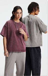 Camiseta holgada de moda de estilo corto en caja, camisetas Unisex Vintage de lavado de nieve, camiseta desgastada de manga corta de algodón 100% para hombre - Product Image 5