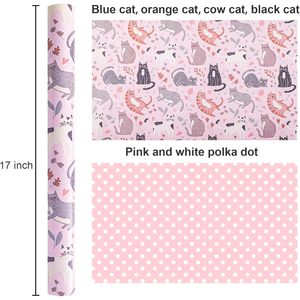 Reversible Cat Design <b>Wrapping</b> <b>Paper</b> Roll Pink Polka Dot Side 47.23 Sq Ft Gift Craft Use Recyclable - Product Image 4