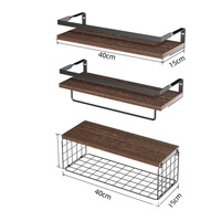 Étagères de salle de bain en bois au-dessus des toilettes avec barre porte-serviettes, panier de rangement pour papier, étagère flottante murale