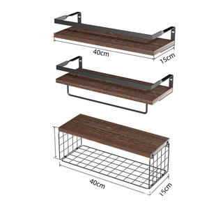 Estantes de baño de madera sobre el inodoro con barra de toalla Cesta de almacenamiento de papel Estante flotante montado en la pared - Product Image 4