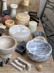 Stonekocc personnalisé marbre naturel luxe Villa Art Onyx <span class=keywords><strong>bougie</strong></span> <span class=keywords><strong>plateau</strong></span> bol légumes fruits pierre artisanat décorations pour la maison - Product Image 2