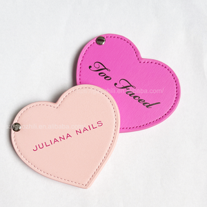 Custom Logo Travel Makeup Pocket Mirror for Women Heart Design PU Leather with Rotatable Feature Low MOQ Promotional Mirrors