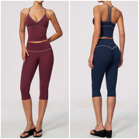 Ensemble de yoga respirant et léger TZ9615-8 : Short taille mi-haute effet galbant et débardeur dos nu color-block