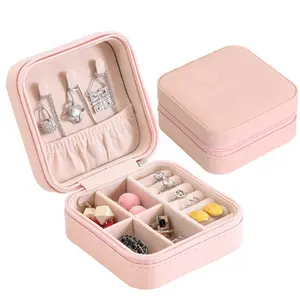 Frauen Gril Pu Leder Samt Organizer Fall Halskette Verpackung Geschenk box Schmuck Tragbare kleine Reise Schmucks cha tulle Ohrringe