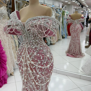 Abito <span class=keywords><strong>da</strong></span> Sera di Lusso Personalizzato in Stile Arabo di Dubai, Rosa, con Perle e Cristalli, Pizzo 3D, per Matrimoni e Feste - Product Image 3