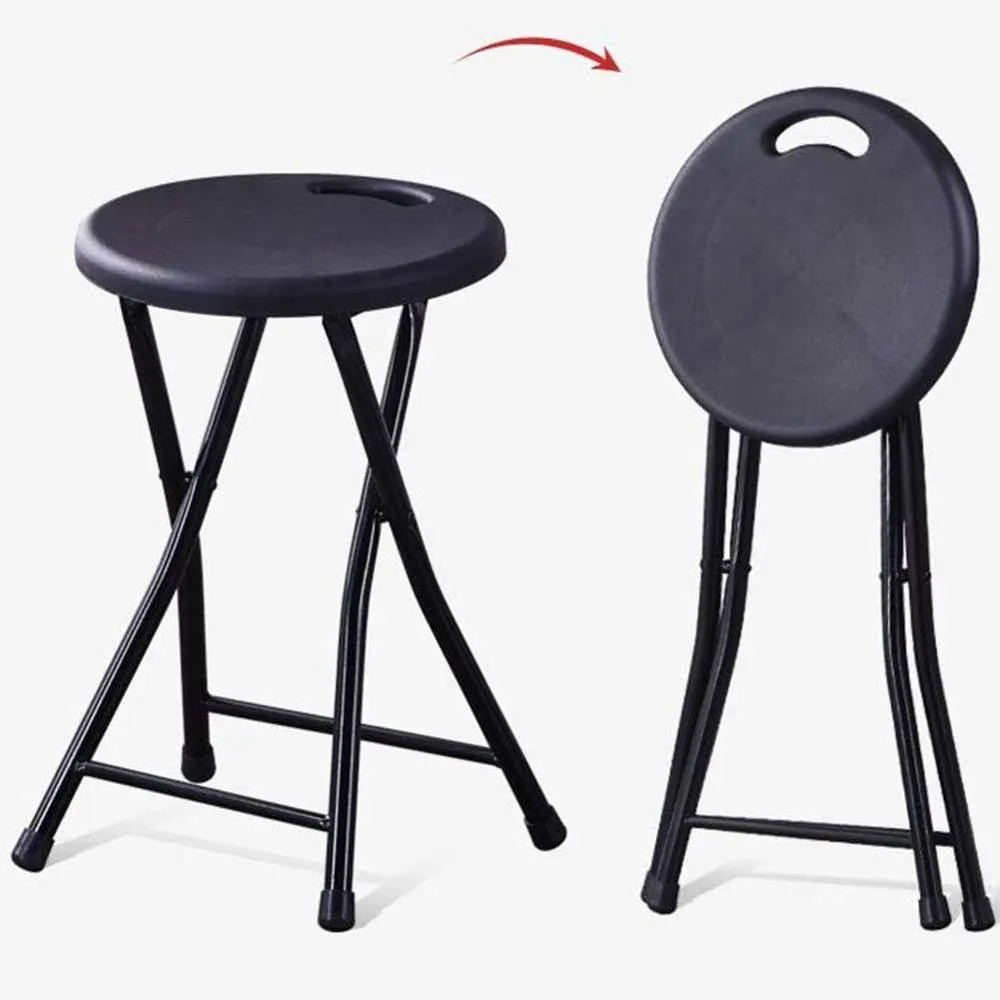 Stool dobrável de plástico para jardim, pernas de metal, portátil, para bancos rosa