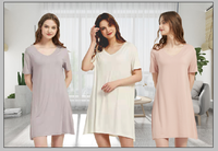 Damen Kurzarm Nachthemd Weiche Bambus Nachtwäsche V-Ausschnitt Schlaf hemd Nacht kleid Nachthemd für Frauen